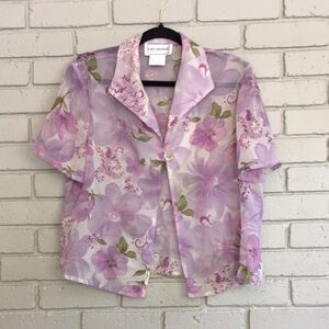 karin stevens Lavender Floral Sheer Button-Front Women's Top